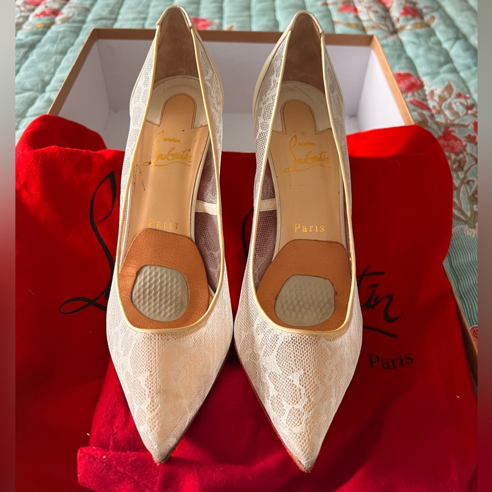 Christian Louboutin Off White Lace Heels